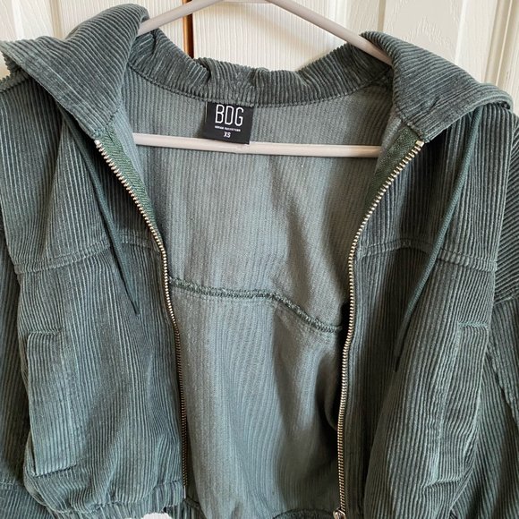 BDG Green Corduroy Hooded Cropped Jacket XS - Picture 11 of 16